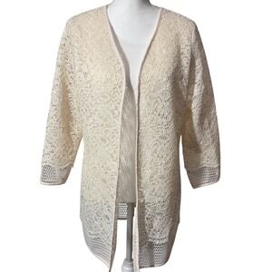 Alfani Cream Lace Open Front Cardigan – Women's M CottageCore Romantic Vintage